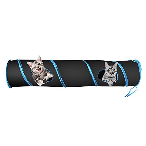 PetLike Cat Tunnel for Indoor Cats Collapsible Pop-up Pet Tube Peek Hole Hideaway Play Toys for Cats with Ball - color: Black, size: one way