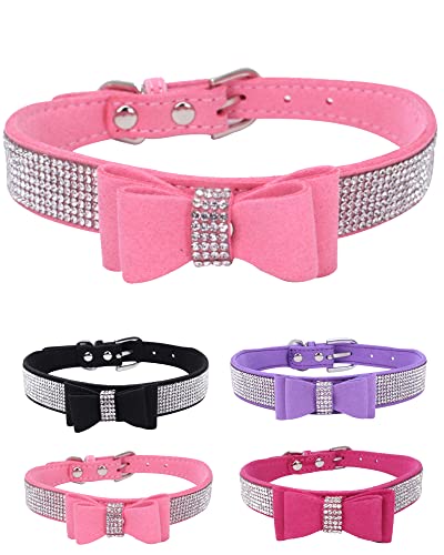 Rhinestone Dog Collar for Small Medium Large Dogs, Adjustable Leather Suede Bling Dog Collars，Diamond Bow Tie Puppy Collars for Boy and Girl. - color: pink1, size: S