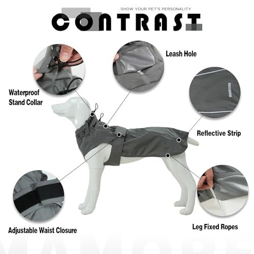 Waterproof Dog Raincoat with Reflective Strip, Adjustable Breathable Rain Coat Jacket with Leash Hole for Dogs (Gray, Small) - color: Gray, size: Small