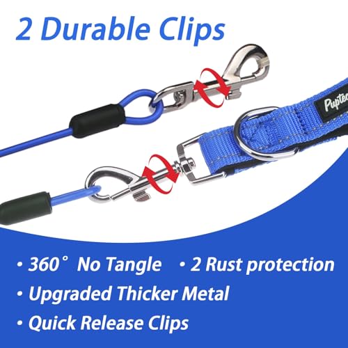 PUPTECK Chew Proof Dog Leash with Detachable Short Leashes Padded Handle Reflective, Heavy Duty Steel Cable Lead for Small Medium Large Dogs Training Walking, Blue 4.9ft - color: Blue