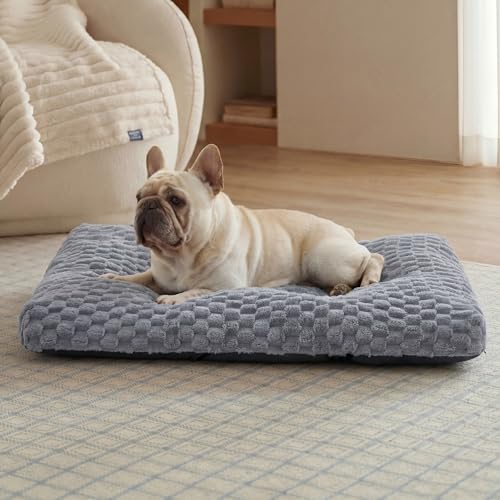 Bedsure Washable Dog Bed Medium Size Dog, Soft Fluffy Bubble Fleece Pet Bed Mat, Non-Slip and Machine Washable Kennel Sleeping Pad for Medium Dogs/Puppy, for Crate/Floor/Car, 29"x21"x3", Grey - color: Grey, size: 29x21x3