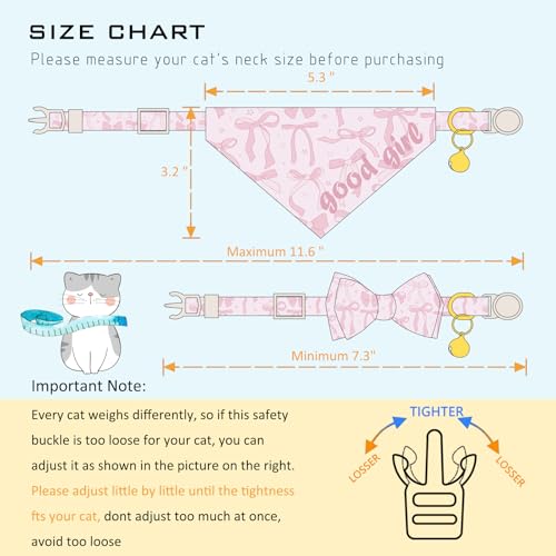 Faygarsle 2 Pack Pink Bow Pattern Cat Collar Set with Bandana and Bowtie, Breakaway Safety Collar with Bell Spring Summer Design for Girl Cats - color: Pink Bow