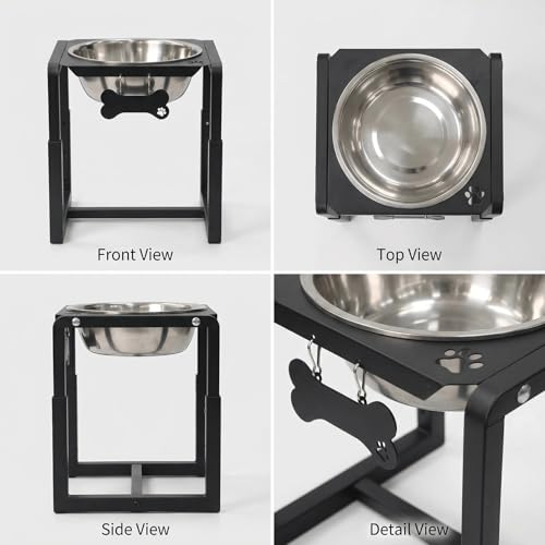 Metal Elevated Dog Bowls, Raised Dog Bowls for Medium/Large Breeds with One 111oz Stainless Steel Water Bowls, 3 Adjustable Height (8.8"/11.5"/14") Dog Bowl Stand Protect Neck & Joints - size: 8.8-14" | M/L/XL Dogs | 1×111oz Bowls