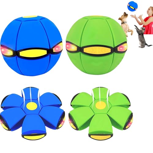 2PCS Magic Bouncing Ball, Magic Meta - Ball, Children's Magic Bouncing Balls, Doggy Disc Ball, Flying Saucer Ball, Parent-Child Interaction with Lights for Indoor & Outdoor Play Green and Blue