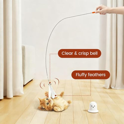 BDKMMS Cat Teaser Toy, Ghost Wand Teaser with Suction Base, Cats Interactive Toys with Bell for Indoor Cat, Sticks to Window Glass Tile - color: White