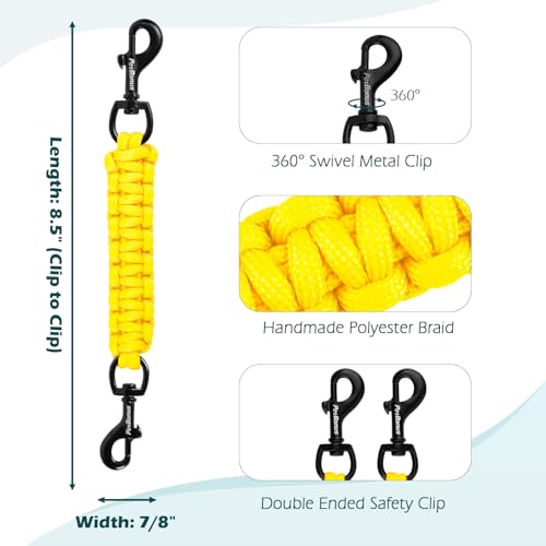 Dog Collar Safety Clip, Handmade Backup Safety Strap for Dog Harness, Prong, Pinch Collar, Double Ended Clasp Leash Connector (Yellow) - color: Yellow
