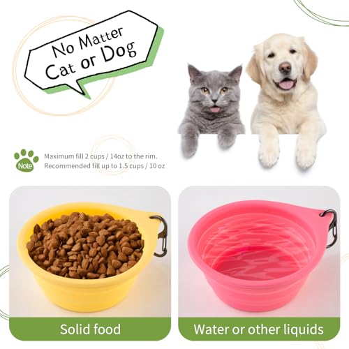 Dog Bowl Travel Collapsible Bowls 2 Pack, Portable Foldable Cats Dogs Water Dish Puppy Bowl (Pink1775 + Yellow1205) - color: Yellow + Pink