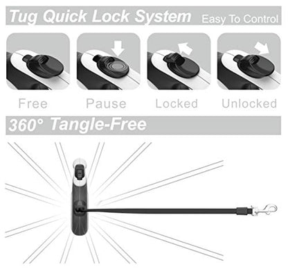TUG 360° Tangle-Free Retractable Dog Leash with Anti-Slip Handle | 16 ft Strong Nylon Tape | One-Handed Brake, Pause, Lock (Small, White) - color: White, size: Small