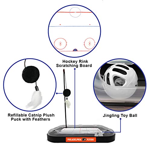 Pets First NHL Philadelphia Flyers Hockey Field 5-in-1 Cat Scratcher Toy with Interactive Cat Ball & Bell - color: Philadelphia Flyers