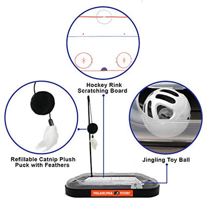 Pets First NHL Philadelphia Flyers Hockey Field 5-in-1 Cat Scratcher Toy with Interactive Cat Ball & Bell - color: Philadelphia Flyers