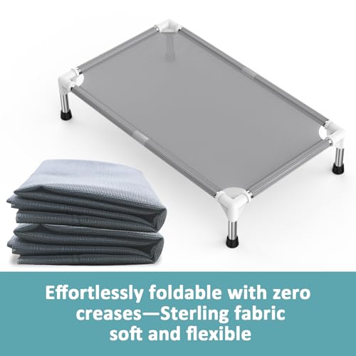Elevated Dog Bed with Teslin Cooling Fabric - Lightweight Dog Cot for Small/Medium Dogs, Waterproof & Washable Breathable Mesh, Raised Pet Bed for Indoor Outdoor Use, Anti-Slip, Easy to Clean - size: (M-)-Gray