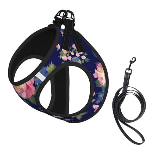 Navy Blue Base Floral Printing Dog Summer Harness,Soft Light Puppy Vest,Breathable Pet Harness Reflective for Easy Walking - color: With Accessories, size: Small