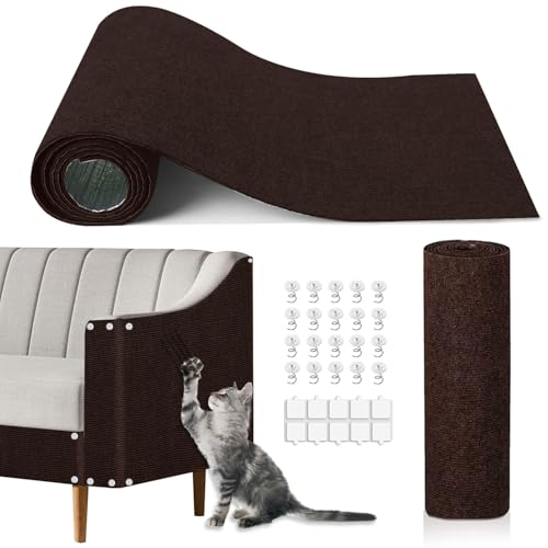 Cat Scratch Mat,118.5"x15.9" Trimmable Self-Adhesive Cats Scratch Carpet,Couch Protector from Cats Claw, Cat Scratch Furniture Protector, Indoor Furniture Protection for Chair, Wall,Sofa (Brown) - color: Brown
