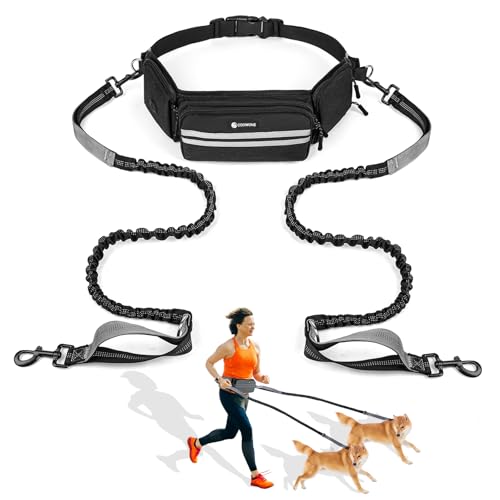 Hands Free Dog Leash with Dog Walking Fanny Pack for Large Medium Small Dogs, Heavy Duty Durable Reflective Waist Bungee Leash for Dog Training,Night Walking Running Jogging Hiking - color: Black, size: 2 Leash