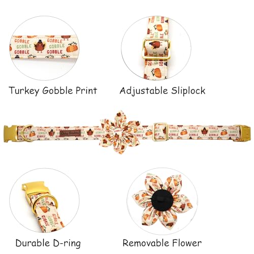 Dog Collar, Christmas Pet Collar with Flower Holiday Girl Boy Puppy Collar Adjustable for X-Small Dogs - color: Cute Turkey, size: X-Small (Pack of 1)