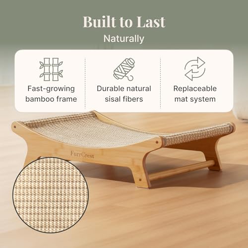 XL Sisal Cat Scratcher Bed with Elevated Hammock for Indoor Cats, Replaceable Natural Sisal Pad, Large Cat Lounge, Anti-Slip No-Wobble Bamboo Frame, Natural Grey - color: Natural Grey