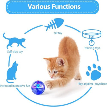 Sratte 2 Pcs Ghost Hunting Cat Ball Activated Cat Toy Motion LED Light Pet Balls Motion Dog Interactive Pet Toys Glowing Mini Running Exercise Supplies for Animals Activity (Clear) - color: Clear