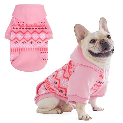 KOOLTAIL Dog Hoodie for Small Medium Large Dogs - Warm Clothes with Leash Hole, Soft Winter Pet Sweater Hat Hooded Sweatshirt, Clod Weather Coat Outfit for Puppy Cat Girls Boys Pink L - color: Pink Snowflake, size: Large