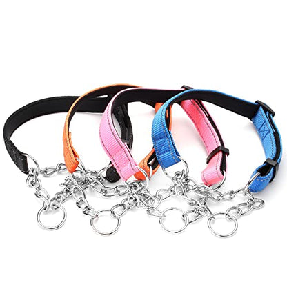 Martingale Dog Collars Adjustable Soft Nylon Reflective Collars with Stainless Steel Chain Walking Training Collars Heavy-Duty Puppy Chain Collars for Small,Medium,Large Dogs(Pink,L) - color: Pink, size: L-(dog's neck19-23inches)