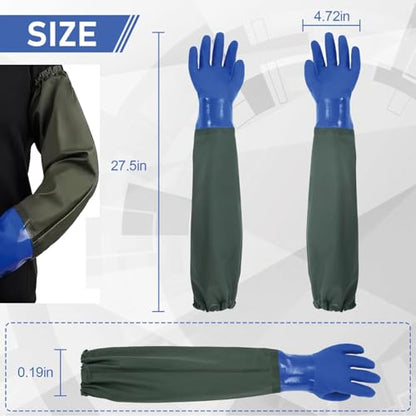 YOFANG 27.2" Pet Grooming Bathing Gloves,Extra Long Waterproof Rubber Washing Gloves for Dogs & Cats,Anti-Bite Anti-Scratch Hair Removal Cat Bath Gloves with 3000+ Massage Particles,Blue/Green ﻿ - color: Blue and Green