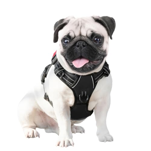 PHOEPET No Pull Dog Harnesses for Small Dogs Reflective Adjustable Front Clip Vest with Handle 2 Metal Rings 3 Buckles [Easy to Put on & Take Off] (S, Black) - color: Black, size: Small