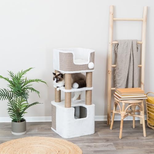 Trixie Lucano 39.8-in Cat Tree, Indoor Cat Furniture with Jute Scratching Posts, Sisal and Plush Covered Condo, Dangling Interactive Toys, Taupe - color: Brown, size: 39.8" Tall