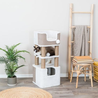 Trixie Lucano 39.8-in Cat Tree, Indoor Cat Furniture with Jute Scratching Posts, Sisal and Plush Covered Condo, Dangling Interactive Toys, Taupe - color: Brown, size: 39.8" Tall