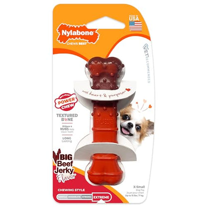 Nylabone Textured Bone Power Chew Toy for Dogs, Durable & Tough Dog Toys for Aggressive Chewers, Beef Jerky Flavor, X-Small Dogs - Up to 15 lbs, 1 Count - size: X-Small