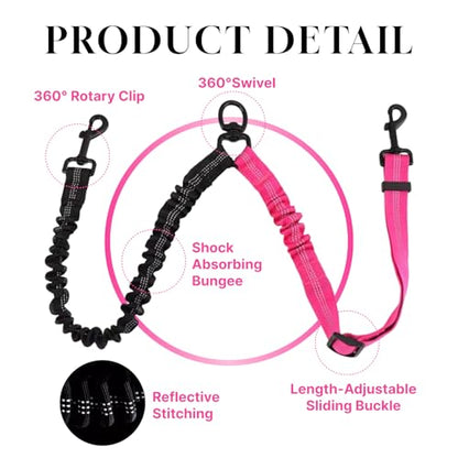 Double Dog Leash Coupler, 360° Swivel No Tangle for Two Dogs, Reflective Shock-Absorbing Bungee, Adjustable Heavy Duty Split Lead for Different Size Pups