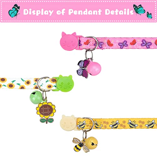 Breakaway Cat Collars with Bell & Cute Pendants, 3 Pack Safety Buckle Kitten Collars, Adjustable Pet Collar Ideal for Girl Boy Cats Puppy - color: Style A - Vitality