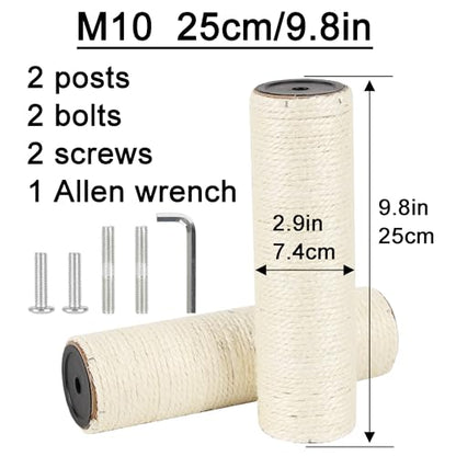 2.9in 7.4cm Diameter Cat Tree Scratching Post Replacement Parts Sisal Pole (M10, 25cm/9.8in) - color: 25cm/9.8in*2poles, size: M10