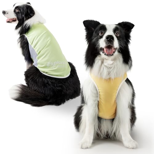 Dog Shirt, Cooling Vest Lightweight Breathable, Dog T-Shirts All-Season Sun Protection Quick Dry Soft Stretchy Reflective Tank Top - Small Medium Large Dogs (Melon Green+Soft Yellow, Medium) - color: Melon Green+Soft Yellow, size: Medium (24-35lbs)