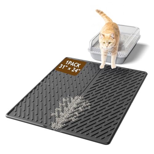 Cat Litter Mat with Grooves & Raised Edge, Urineproof/Waterproof, Litter Scattering Control, Easy to Clean (31 * 24in-Black-1 Pack) - size: 31 * 24in-Black-1 Pack
