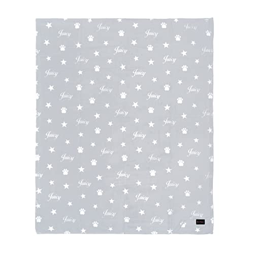 Juicy Couture Grey Paws and Stripes Dog Blanket with Sherpa Bone Shaped Pillow – Plush Puppy Blanket Throw, Breathable, Lightweight, Machine Washable, Cat Blanket for Small Medium & Large Pets - color: Grey Juicy Paws and Stars