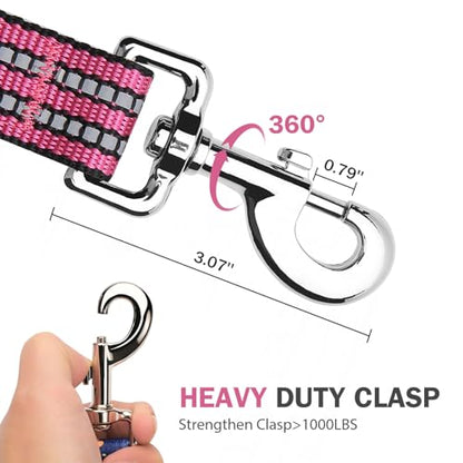 Hikiko Heavy Duty Dog Leash Strong Two Padded Soft Handles Dog Leash for Medium and Large Dogs (Pink,5FT) - color: Pink, size: 1 in x 5 ft