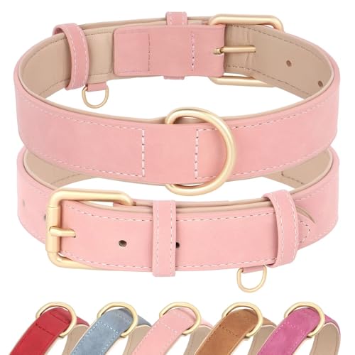 Didog Soft Padded PU Leather Dog Collar, Adjustable Pink Dog Collars for Medium Dogs with Durable Metal Buckle and D Ring,Pink,L - color: Pink, size: L: Fit Neck 13-17"(22-44lbs)