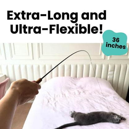 Forever Stick and 9 Cat Feather Toy Refills - The Unbreakable Cat Wand Toy, Durable Cat Toy Wand, Extra Long Cat String Toy, Cat Fishing Pole Toy for Bored Indoor Adult Cats, Cat Stick Toy - size: Forever Stick and 9 Feather Toys