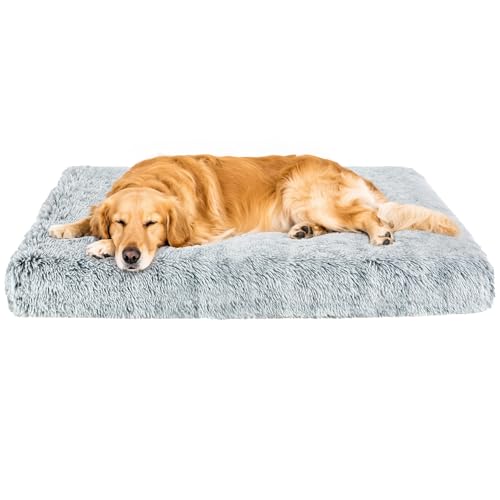 Fluffy Orthopedic Dog Beds for Large Dogs with Washable Removable Cover Dog Crate Bed Egg Crate Foam Support Plush Pet Pad Mat with Anti-Slip Bottom(Grey,42 * 28) - color: Grey, size: 42"L*28"W