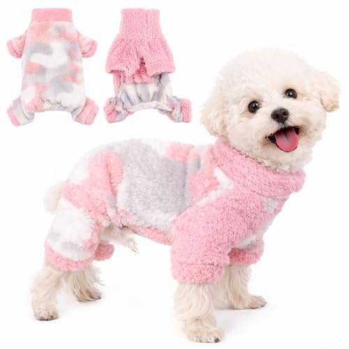 Turtleneck Dog Pajamas for Small Dogs Girl Boy, Warm Soft Stretchy 4 Legged Puppy Onesies, Fleece Winter for Chihuahua Yorkie Teacup Dogs (Pink Camouflage,XXS) - color: Pink Camouflage, size: XX-Small (Chest 11in)