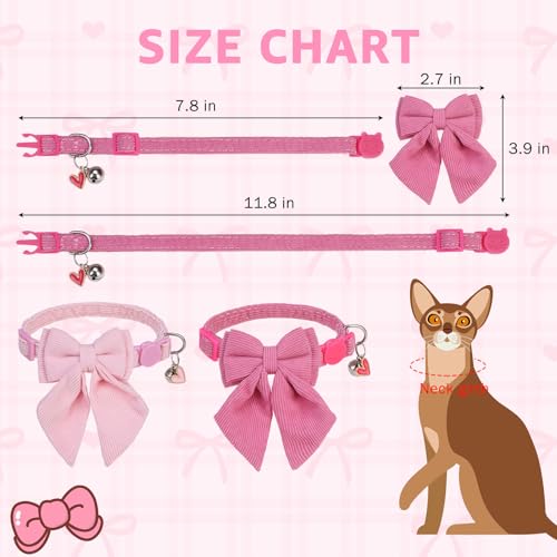 SCENEREAL Cat Collar with Bell & Stylish Bowtie, Pink Breakaway Cat Collars Accessories for Boy Girl Small Cats, Holiday Kitten Costumes for Female Male Pets - color: Stylish Bow (Pink)