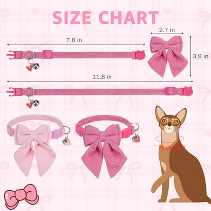 SCENEREAL Cat Collar with Bell & Stylish Bowtie, Pink Breakaway Cat Collars Accessories for Boy Girl Small Cats, Holiday Kitten Costumes for Female Male Pets - color: Stylish Bow (Pink)