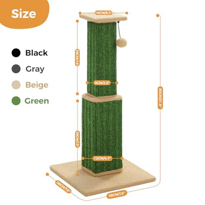 PAWZ Road Carpet Cat Scratching Post 32” Tall Scratching Post for Indoor Cats Adults Ultimate Scratch Post with Carpet, Large Base and Removable Dangling Ball- Green - color: Green