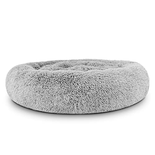 The Dog’s Bed Replacement Zip Cover for Calming Plush Donut Dog Bed, Silver Grey Fur, Large - color: Silver Grey Fur, size: Spare Cover (Large)
