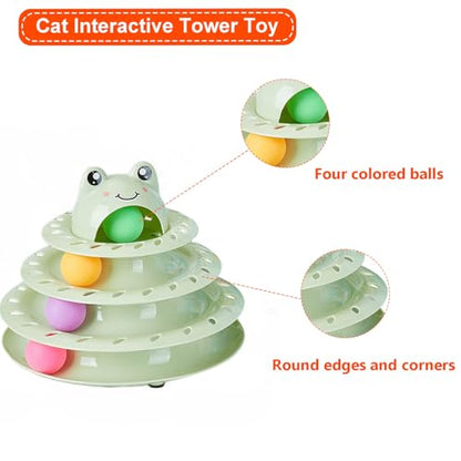 Cat Toys, 4-Level Turntable Ball Track Interactive Cat Toy for Indoor Cats, Self Play Fun Roller with Colorful Rotating Ball Puzzle Exercise Kitten Toys (Green) - color: Green