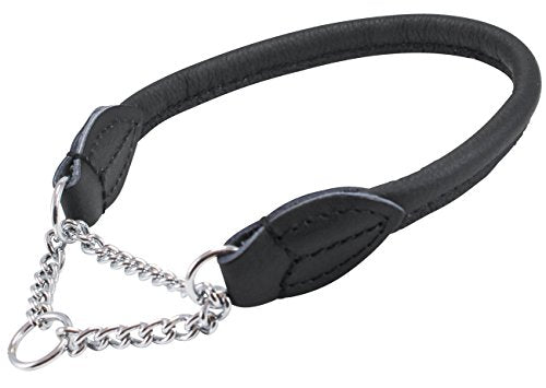 Dogs My Love Rolled Genuine Leather Martingale Dog Collar Choker Black 7 Sizes (#3 - Neck Circumf.10.5"-12.25") - size: #3 - Neck Circumf.10.5"-12.25"