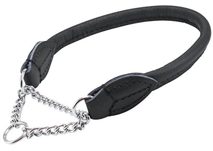 Dogs My Love Rolled Genuine Leather Martingale Dog Collar Choker Black 7 Sizes (#3 - Neck Circumf.10.5"-12.25") - size: #3 - Neck Circumf.10.5"-12.25"