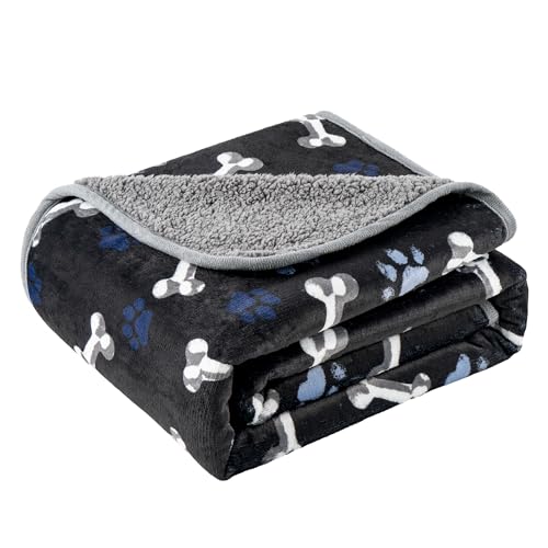 Waterproof Dog Blankets Pet Blanket 50"x60", Soft Fluffy Sofa Car Bed Protector, Reversible Sherpa Fleece Dog Blanket for Large Dogs (Navy Paws) - color: Navy Paws, size: 50"x60"