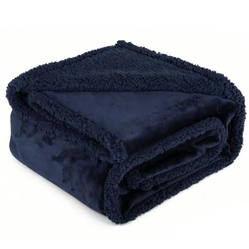 Waterproof Dog Blanket for Large Dogs - Reversible Washable Pet Blanket, Soft Sherpa Fleece Furniture Protector, Cat Throw Bed Couch, Navy, 60"x80" - color: Navy, size: 60x80 Inch
