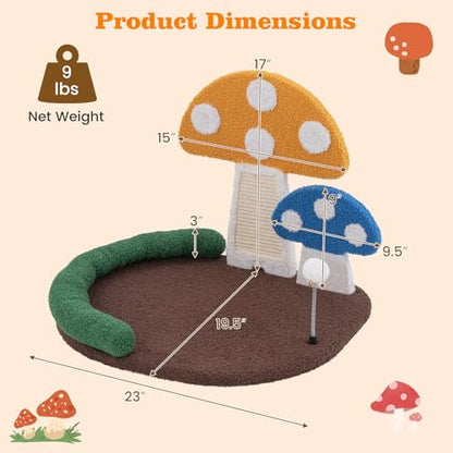 Tangkula Mushroom Cat Bed, Cat Claw Scratcher with Wide Large Platform, Sisal Scratching Panel, Spring Ball, PP Cotton Padded Headrest, Cat Tree House with Interactive Toys for Kittens - size: 17 Inch