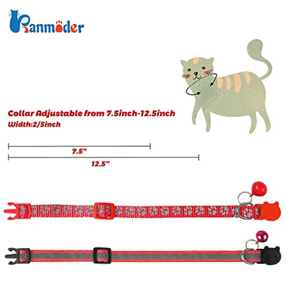 2 Pack Reflective Cat Collar Breakaway with Bell,Personalized Kitten Collars,Adjustable Safety Buckle Collar for Male Cats Girls & Boys (Red) - color: Red